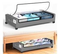Utoimain 2-Pack Under Bed Storage Box with Lid and Wheels, Under the Bed Storage Containers with Clear Lids & Label, 48L Rolling Under-bed Drawers for Clothes, Blankets, Shoes, Toy