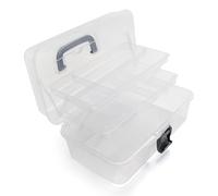 Utoolmart Portable Folding Tool Box, Three-Layer Storage Box with Cantilever Tray Plastic Hardware Box Storage 13 x 7.9 x 5.9 inches Fully Translucent 1Pcs