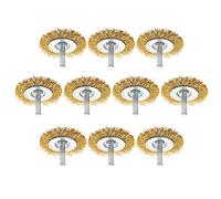 Utoolmart Wire Wheel Brush, with 1/4-inch Shank Steel Wire Brush, Wire Brush for Drill, 50mm Wire Brush, Copper-Plated Yellow Steel Wire, for Removing Rust Polishing Metals, 10 Pcs