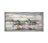 UTOP-art Horse Pictures Wall Art Framed: Running Animal Horses Print on Textured Natural Wood with Handcrafts Rustic Sturdy Framed Artwork for Living Room Decor (48'' x 24'' x 1 Panel)