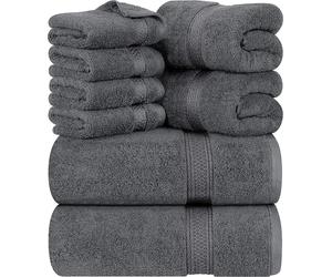 Utopia 8pc Cotton Towel Set: 2 Bath 2 Hand 4 Washcloths - Soft Absorbent Gray