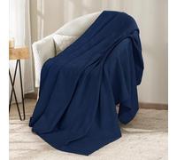 Utopia Bedding 100% Cotton Blanket (Throw Size - 60x50 Inches) 350GSM Lightweight Thermal Blanket, Soft Breathable Blanket for All Seasons (Navy)