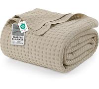Utopia Bedding 100% Cotton Waffle Blanket Double Size, Khaki - 228x182 cm | Warm throws for sofas, Soft Lightweight Breathable throw Bed Blanket for all Season, Home Decor, Gift for Women and Men
