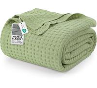 Utopia Bedding Cotton Waffle Blanket 300 GSM (Sage Green - 228x182 cm) Soft Lightweight Breathable Bed Blanket Big Size Layering Any Bed for All Season