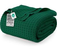 Utopia Bedding 100% Cotton Waffle Weave Blanket Twin Size for Couch Sofa Bed - Lightweight, Breathable Summer Blankets Soft and Cozy, Gifts for Women Home Room Decor (Forest Green, 90x72 Inch)