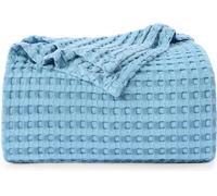 Utopia Bedding 100% Cotton Waffle Weave Blanket Twin Size for Couch Sofa Bed - Lightweight, Breathable Summer Blankets Soft and Cozy, Gifts for Women Home Room Decor (Sky Blue, 90x72 Inch)