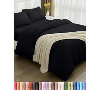 Utopia Bedding 4 Piece Double Bedding Set - Duvet Cover, Fitted Sheet with Pillow cases - Soft Brushed Microfiber (Black)