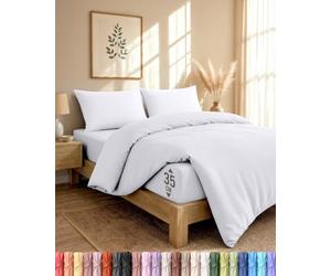 Utopia Bedding 4 Piece Double Bedding Set - Duvet Cover, Fitted Sheet with Pillow cases - Soft Brushed Microfiber (White)