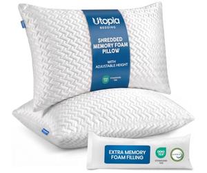 Utopia Bedding Adjustable Memory Foam Pillow with Extra Filling, Premium Jacquard Cover (2, White, 48x74 cm)