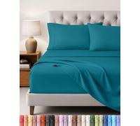 Utopia Bedding Bed Sheet Set, 4 Piece, Double, Denim Blue | Fitted Sheet, Flat Sheet with 2 Pillowcases 50x75 - OekoTex Certified, Polyester Microfiber Fabric - Wrinkle & Fade Resistant