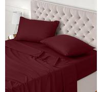 Utopia Bedding Bed Sheet Set Double, Burgundy, 4 Piece - Fitted Sheet, Flat Sheet with 2 Pillow Cases 50x75 - Wrinkle, Shrinkage & Fade Resistant - Oeko-Tex Certified, Polyester Microfiber Fabric