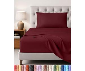 Utopia Bedding Bed Sheet Set Single, Burgundy, 3 Piece - Fitted Sheet, Flat Sheet with 1 Pillow Case 50x75 - Wrinkle, Shrinkage and Fade Resistant - Oeko-Tex Certified, Polyester Microfiber Fabric