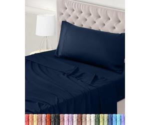 Utopia Bedding Bed Sheet Set Single, Navy Blue, 3 Piece - Fitted Sheet, Flat Sheet with 1 Pillow Case 50x75 - Wrinkle, Shrinkage and Fade Resistant - Oeko-Tex Certified, Polyester Microfiber Fabric