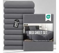 Utopia Bedding Bed Sheets Set Bulk Pack of 10 (Single, Grey) - Fitted Sheet, Flat Sheet with Pillow case 50x75 - Wrinkle, Shrinkage & Fade Resistant - Soft Brushed Polyester Microfiber Fabric