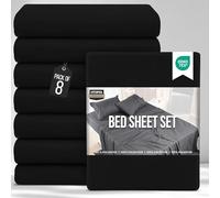 Utopia Bedding Bed Sheets Set Bulk Pack of 8 (Double, Black) - Fitted Sheet, Flat Sheet with Pillow cases 50x75 - Wrinkle, Shrinkage & Fade Resistant - Soft Brushed Polyester Microfiber Fabric