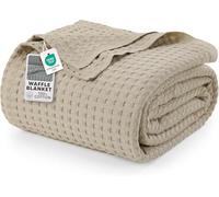Utopia Bedding Cotton Waffle Blanket 300 GSM (Khaki - 304x304 cm) Soft Lightweight Breathable Bed Blanket Big Size Layering Any Bed for All Season