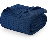 Utopia Bedding Cotton Waffle Blanket 300 GSM (Navy - 228x182 cm) Soft Lightweight Breathable Bed Blanket Big Size Layering Any Bed for All Season
