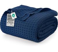 Utopia Bedding Cotton Waffle Blanket 300 GSM (Navy - 228x182 cm) Soft Lightweight Breathable Bed Blanket Big Size Layering Any Bed for All Season