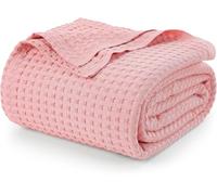 Utopia Bedding Cotton Waffle Blanket 300 GSM (Pink - 228x182 cm) Soft Lightweight Breathable Bed Blanket Big Size Layering Any Bed for All Season