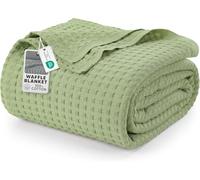 Utopia Bedding Cotton Waffle Blanket 300 GSM (Sage Green - 228x228 cm) Soft Lightweight Breathable Bed Blanket Big Size Layering Any Bed for All Season