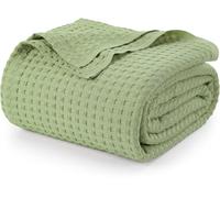 Utopia Bedding Cotton Waffle Blanket 300 GSM (Sage Green - 228x228 cm) Soft Lightweight Breathable Bed Blanket Big Size Layering Any Bed for All Season