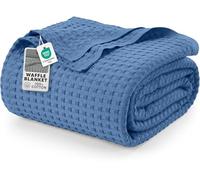 Utopia Bedding Cotton Waffle Blanket 300 GSM (Wedgewood - 228x228 cm) Soft Lightweight Breathable Bed Blanket Big Size Layering Any Bed for All Season