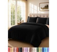 Utopia Bedding Double Duvet Cover Set (Black) | Quilt Cover with Embroidered Pillowcases - Soft Microfibre Polyester Bedding