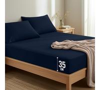 Utopia Bedding Double Fitted Sheet with 2 Pillow Cases (50x75cm), Navy - Deep Pocket (35 cm) - Bed Sheets Set - OEKO-TEX Certified - Soft Brushed Microfibre