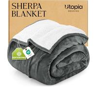 Utopia Bedding Double Sherpa Fleece Blanket (Grey, 150x200cm) Cosy, Warm & Thick Blankets for Bed, Sofas and Couch