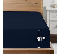 Utopia Bedding Fitted Sheet 140 x 200 cm, Navy - Deep Pocket 30cm Bottom Sheet - Easy Care - Soft Brushed Microfibre Fabric - Shrinkage and Fade Resistant