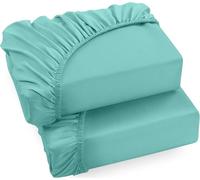 Utopia Bedding Fitted Sheet 160 x 200 cm (2 Pack), Spa Blue - Deep Pocket 14 inch (35 cm) - Easy Care - Soft Brushed Microfibre Fabric - Shrinkage and Fade Resistant - Bottom Sheet