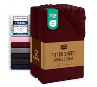 Utopia Bedding Fitted Sheet Double (2 Pack), Burgundy - Deep Pocket 14 inch (35 cm) - Oeko Tex Certified - Easy Care - Soft Brushed Microfibre Fabric - Shrinkage and Fade Resistant - Bottom Sheet