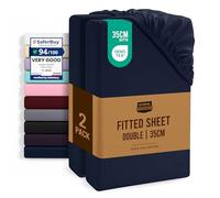 Utopia Bedding Fitted Sheet Double (2 Pack), Navy - Deep Pocket 14 inch (35 cm) - Oeko Tex Certified - Easy Care - Soft Brushed Microfibre Fabric - Shrinkage and Fade Resistant - Bottom Sheet