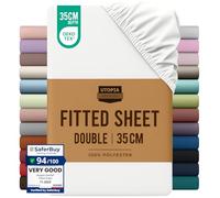 Utopia Bedding Fitted Sheet Double, White - Deep Pocket 14 inch (35 cm) - Easy Care - OEKO-TEX Certified - Soft Brushed Microfibre Fabric - Shrinkage and Fade Resistant - Bottom Sheet