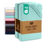 Utopia Bedding Fitted Sheet Single (2 Pack), Spa Blue - Deep Pocket 14 inch (35 cm) - Oeko Tex Certified - Easy Care - Soft Brushed Microfibre Fabric - Shrinkage and Fade Resistant - Bottom Sheet