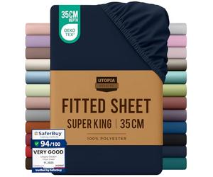 Utopia Bedding Fitted Sheet Super King, Navy - Deep Pocket 14 inch (35 cm) - Easy Care - OEKO-TEX Certified - Soft Brushed Microfibre Fabric - Shrinkage and Fade Resistant - Bottom Sheet