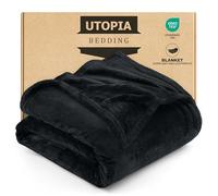 Utopia Bedding Fleece Double Blanket, Soft, Cosy 300 GSM Fluffy Blankets For Sofas, Bed, Couches [Black, 200x150 cm]