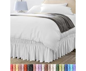 Utopia Bedding Full Elastic Bed Ruffle - Easy Wrap Around Ruffle - Microfiber Bed Skirt with Adjustable Elastic Belt 16 Inch Tailored Drop - Hotel Quality Bedskirt, Fade Resistant (Full, White)