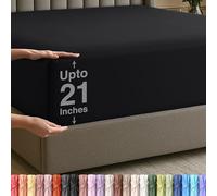 Utopia Bedding Queen Deep Pocket Fitted Sheet - Extra Deep Pocket - Fits up to 21 Inch Mattress - Hotel Luxury - Soft, Breathable and Comfy - Shrinkage and Fade Resistant - Easy Care - (Black)