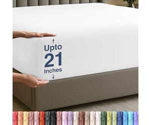 Utopia Bedding Queen Deep Pocket Fitted Sheet - Extra Deep Pocket - Fits up to 21 Inch Mattress - Hotel Luxury - Soft, Breathable and Comfy - Shrinkage and Fade Resistant - Easy Care - (White)