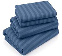 Utopia Bedding Queen Sheet Set, Soft Microfiber 4 Piece Bed Sheets with 15" Deep Pocket - Easy Care Brushed Microfiber (Stripe - Navy)