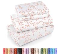Utopia Bedding Queen Sheet Set, Soft Microfiber 4 Piece Bed Sheets with 15" Deep Pocket - Easy Care Brushed Microfiber (Vines - Coral)