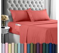 Utopia Bedding Queen Sheet Set, Soft Microfiber 4 Piece Hotel Luxury Bed Sheets for Women, Men, Kids & Teens with Side Storage Deep Pocket Fitted Sheet - Embroidered Pillow Cases - Flat Sheet (Coral)