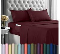 Utopia Bedding Queen Sheet Set - Soft Microfiber 4 Piece Luxury Bed Sheets with Deep Pockets - Embroidered Pillow Cases - Side Storage Pocket Fitted Sheet - Flat Sheet (Red Burgundy)