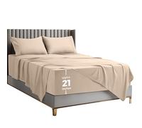 Utopia Bedding Queen Sheet Set - Soft Microfiber 4 Piece Luxury Bed Sheets with Deep Pockets - Embroidered Pillow Cases - Side Storage Pocket Fitted Sheet - Flat Sheet (Beige)