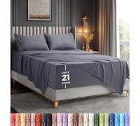 Utopia Bedding Queen Sheet Set - Soft Microfiber Queen Sheets 4 Piece Hotel Luxury Bed Sheets with Deep Pockets - Embroidered Pillow Cases - Side Storage Pocket Fitted Sheet - Flat Sheet (Grey)