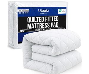 Utopia Bedding Quilted Mattress Topper Superking Bed, Mattress Protector, Cover Quilted Pad Soft Breathable, Deep Fitted Elastic, Super King 180 x 200 + 38 cm, White