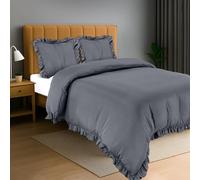 Utopia Bedding Ruffle Bedding 200x200 Set - Microfiber Duvet Cover 200x200 cm + 2 Pillowcases 80x80 cm - Gray
