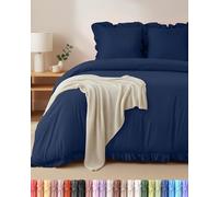 Utopia Bedding Ruffle Bedding 200x200 Set - Microfiber Duvet Cover 200x200 cm + 2 Pillowcases 80x80 cm - Navy Blue