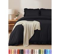 Utopia Bedding Ruffle Duvet Cover Set - Microfiber Polyester Duvet Cover 200x200cm + 2 Pillowcases 50x75cm - Black